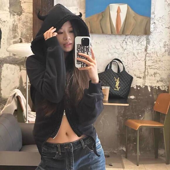 Indie designer devil hoodie with back bow tie - Picture 4 of 8